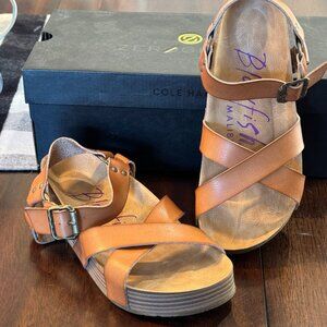 Blowfish Malibu platform caramel leather sandals. 8M.
